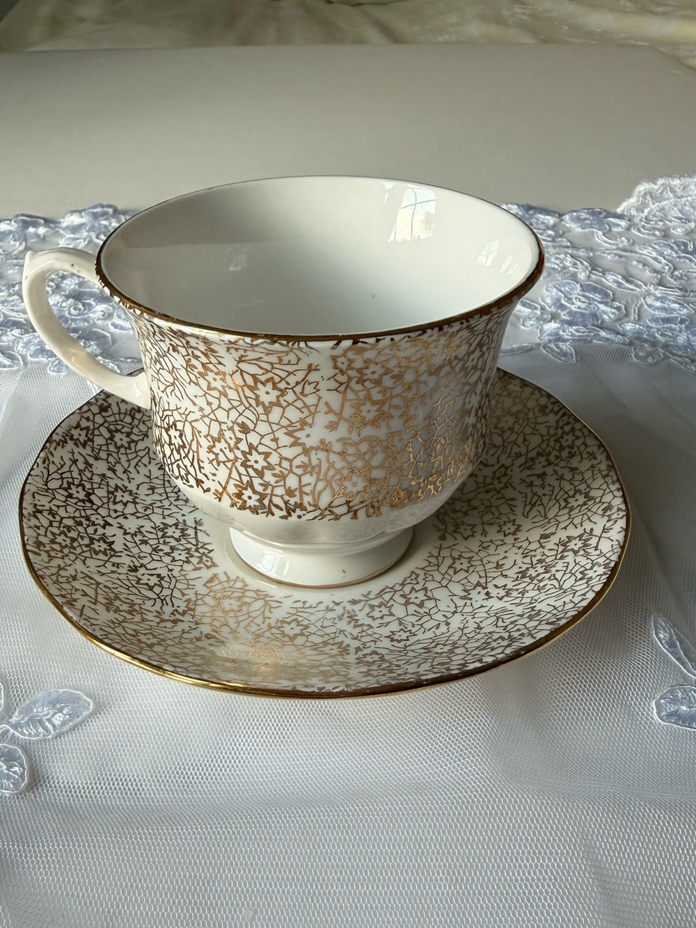 Queen, Anne, Gild Chintz Fine bone China, teacup, and saucer set England
